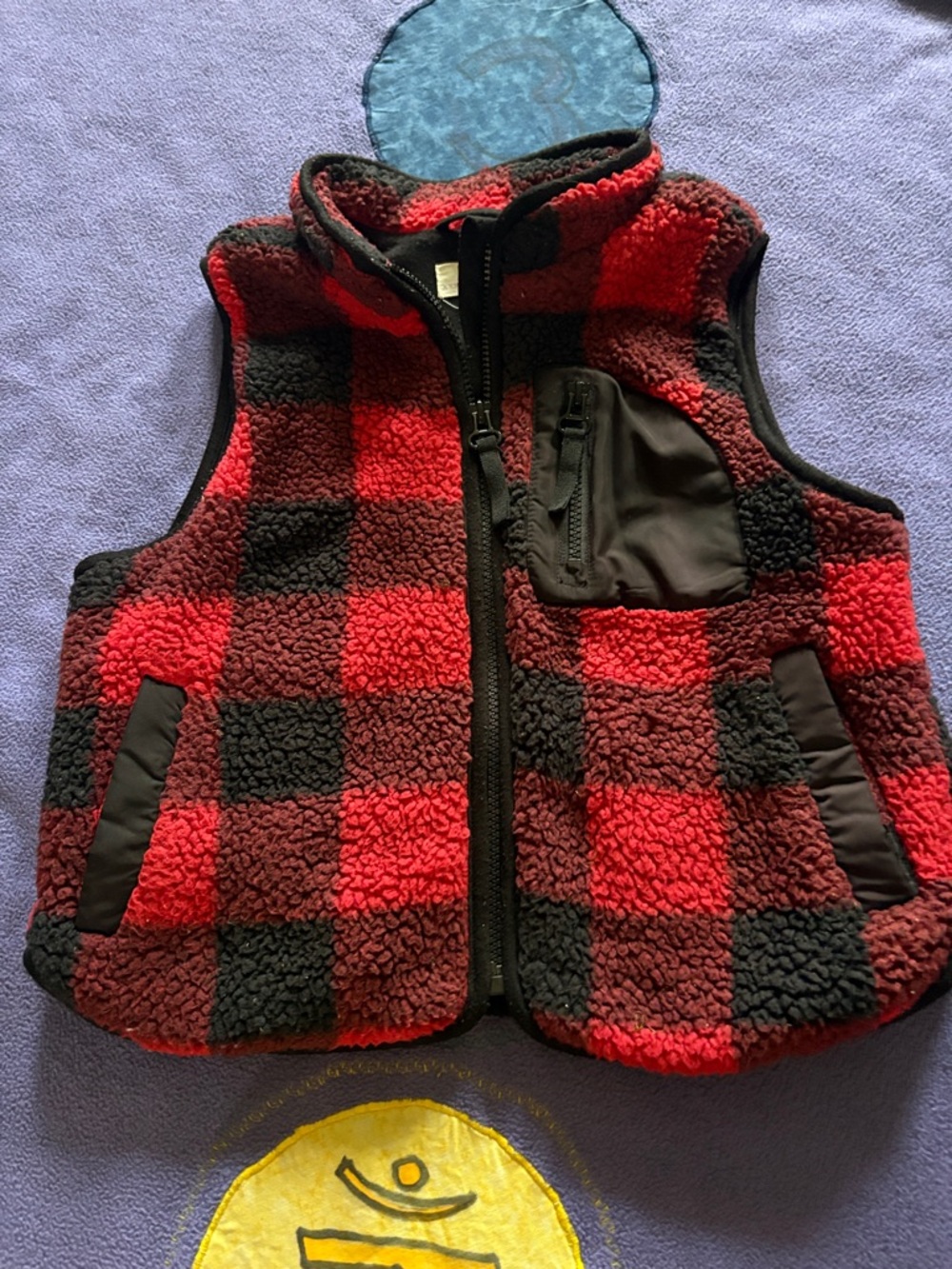 Evsie Kids Red & Black Buffalo Plaid Fleece Vest 8 7/